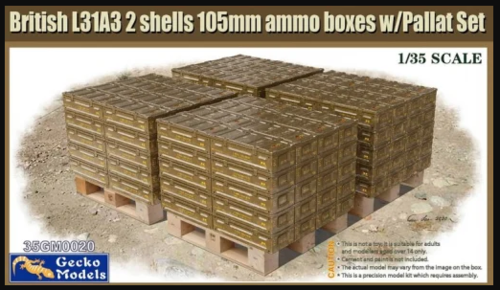 British L31A3 2 shells 105mm ammo boxes with Pallet Set 1/35